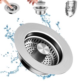 3 in 1 Kitchen Sink Drain Strainer and Stopper Combo,304 Stainless Steel Pop Up Kitchen Sink Stopper,Anti-Clog Kitchen Sink Bounce Core Strainer Basket Filter for Standard 3-1/2 Inch Drain