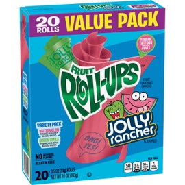 Betty Crocker Fruit Snacks, Jolly Rancher Fruit Roll-Ups, 10 oz, 20 ct (Pack of 6)