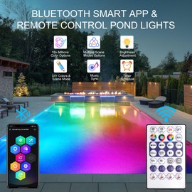 CREPOW RGB Underwater Pond Lights, Super Bright 18 LED Submersible Fountain Lights Color Changing Spotlights, Bluetooth APP Control IP68 Waterproof for Fish Aquarium Tank Garden Yard Pool(Set of 8)