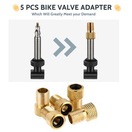 Brass Presta Valve Adaptor, 5 PCS Metal Convert Presta to Schrader Bike Pump Adapter with Rubber Seal Rings, Inflate Tire Using Standard Pump or Air Compressor Mountain Bike Accessories