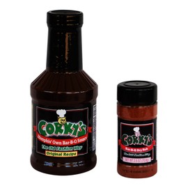 Corkys Barbecue Starter Bundle - 2 Items - 1 Bottle Original Recipe Bar-B-Q Sauce, 1 Jar of Bar-B-Q Dry Rub