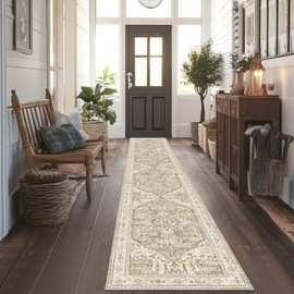 Yamaziot Washable Runner Rug, 2x12 Non-Slip Boho Vintage Hallway Rug Runner with Rubber Backing, Stain Resistant Low Pile Distressed Carpet Runner for Bedroom, Kitchen, Laundry, Entrance