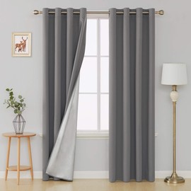Deconovo Drapes for Bedroom 84 Inch Length 2 Panels - Sound Blocking Drapes with Silver Coating, Thermal Grommet Panels for Bedroom (52W x 84L, Grey, Set of 2)