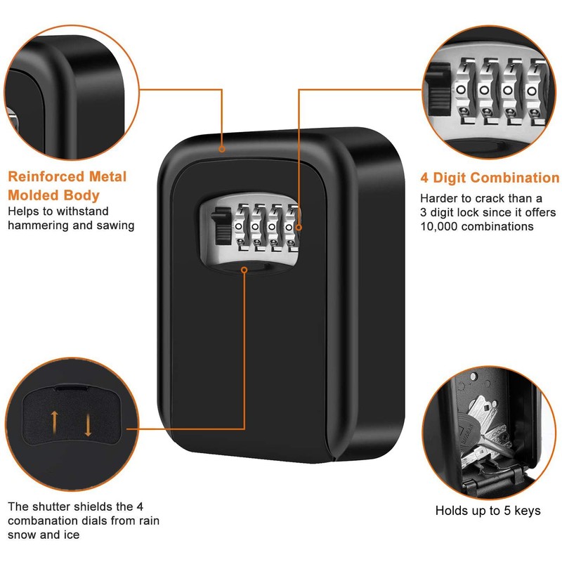 Wall-mounted key safe, key box with a combination code, safe