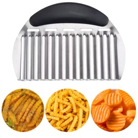 JAYVAR Large Crinkle Cutter French Fry Cutter, Large Crinkle Potato Slicer Wavy Chopper, Stainless Steel Wavy Slicer Crinkle Cutting Chopping Tools with Handle for Carrot Vegetable