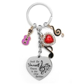 Music Keyring, Music Lover Gifts Keychain with Guitar, Music Note and Heart Symbols Stainless Steel Music Keychain for Teen Girl Gifts