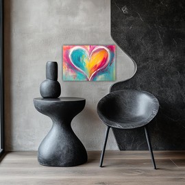 Abstract Canvas Wall Art Colorful Textural Heart Picture Wall Art Rainbow Heart Painting Prints for Living Room Decor Framed(Abstract-3,16x24inch (40x60cm))