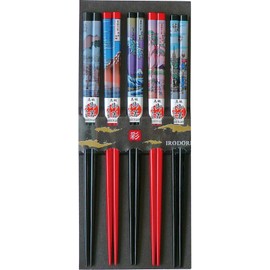 Sunny Life Design 265205 Wakasa Lacquer Chopsticks Natural Wood, 8.9 inches (22.5 cm), Set of 5, For Guests, Ukiyo-e Tokaido, Made in Japan