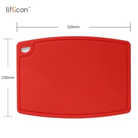 Liflicon Thick Silicone Cutting Board 12.6'' x 9.1'' Juice Grooves Easy Grip Handle Dishwasher Safe-Red