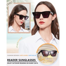 MARE AZZURO Oversized Reader Sunglasses 2.25+ Women Large Cat Eye Sun Reading Glasses 1.0 1.25 1.5 1.75 2.0 2.25 2.5 2.75 3.0 3.5 4.0 (Black, 2.25)