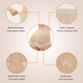 FANELIK Tummy Control Shapewear Panties for Women High Waisted Body Shaper Underwear Beige