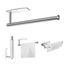 Baokcotei Paper Towel Holders Wall Mount Under Cabinet 13.2In Self Adhesive Drilling SUS304 Stainless Steel Vertically Horizontally for Kitchen Bathroom Door Inside Outside Rustproof Rack