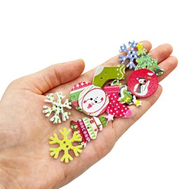 CANDEOLA 120-Pcs 1" Mixed Christmas Wooden Buttons | Christmas Tree Snowflake Stocking Bell Shaped Buttons for Sewing Clothes Crafts Decorations (25mm)