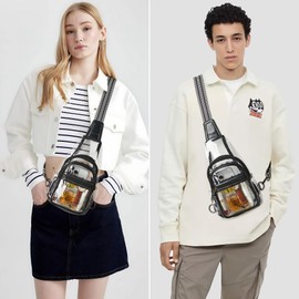 Mroede Clear Bag for Stadium Events Approved 4-Pockets Clear Sling Crossbody Bag for Women Men Clear Purse for Concert Sport