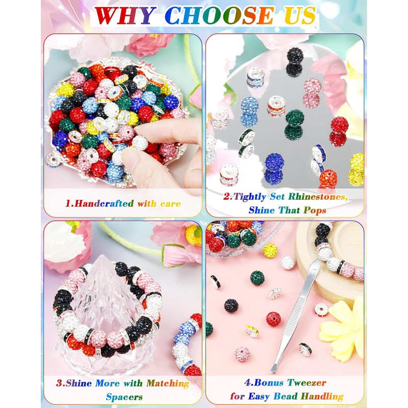 180PCS FIVEIZERO Rhinestone Beads for Baseball Necklace Bracelets Jewelry Making,