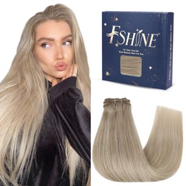 fshine Human Hair Weft Extensions 100g 20inch Extensions Color 18 Ash Blonde Highlight with 613 Bleach Blonde Hair Sew in Real Hair Extensions Straight Hair Bundles Remy Hair Double Weft Extensions