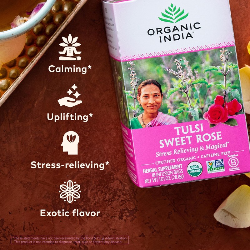 Organic India Tulsi Sweet Rose Herbal Tea - Holy Basil