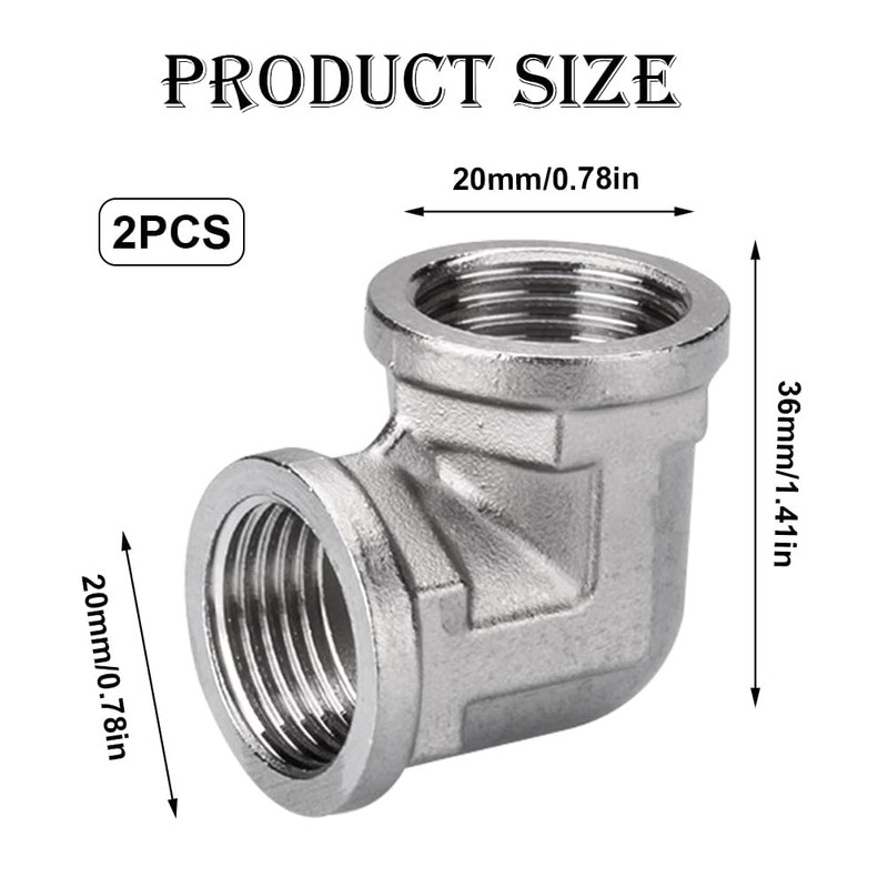 2 pieces 304 stainless steel angle 90°, 1/2 inch female