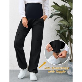 AMPOSH Women's Maternity Cargo Pants with 6 Pockets Quick-Dry Pregnancy Hiking Pants(Black, S)