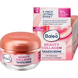 Balea Set of 2 Skin Care: Beauty Collagen Day Cream SPF15 for Rejuvenated & Strengthened Skin Complexion (50 ml) + Shower Gel Positive Mind Mild pH Neutral Cream Shower with Delicate Floral Fragrance