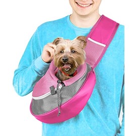 Pet Sling Carrier - Small Dog Puppy Cat Carrying Bag Purse Pouch - For Pooch Doggy Doggie Yorkie Chihuahua Baby Papoose Bjorn - Hiking Front Backpack Chest Body Holder Pack To Wear (Pink)