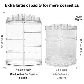 Organizador de maquillaje, rotación de 360 °, ajustable muestrario de almacenador de cosméticos, estuche con gran capacidad