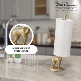 WallCharmers Gold Paper Towel Holder, Metal Toilet or Kitchen Paper Holder for Floor or Countertop, Gold Elephant