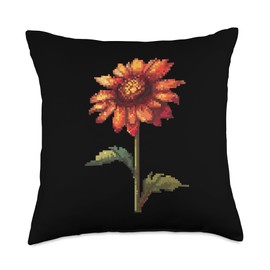 Indian Blanket Flower 8 Bit Throw Pillow