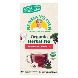 Newman's Own Organic Elderberry Hibiscus Tea Containing Healthy Antioxidants with 20 Individually Wrapped Tea Bags Per Box (Pack of 6) USDA Certified Caffeine Free Brew Hot/Cold