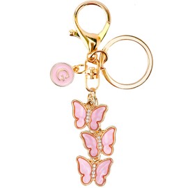 LUHOHI Butterfly Bag Charms Initial Key Chain Cute Keychains for Women Car Keys Purse Handbag Backpack Letter Charm Pretty Trendy Accessories Pink G