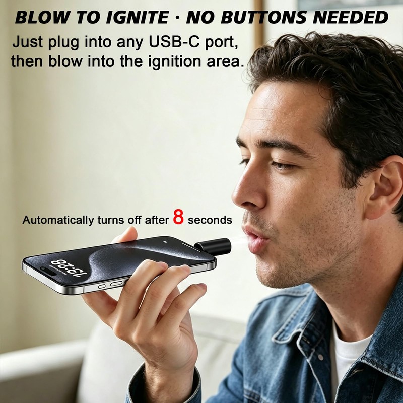 USB-C Smartphones Electric Lighter, Plug Play Windproof Igniter