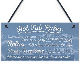 RED OCEAN Hot Tub Rules Novelty Hanging Garden Shed Plaque Party Pool Funny Gift Home Decor Sign
