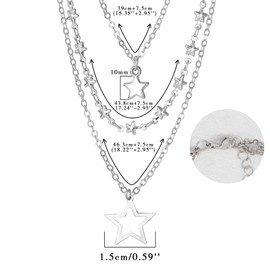 Eigso Women's Gothic Silver Alloy Chain Necklace Vintage Y2K Multilayer Star Chain Necklace Choker for Women Emo Chokers, Gemstone, No Gemstone