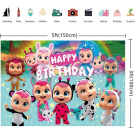 Cry Babies Backgrounds, Magic Tears, Photography Backgrounds, Cartoon Film Photo Background, for Princess Girls, Happy Birthday Party Decoration, Photo Booth Props, 1.5 x 1 m, Multicoloured