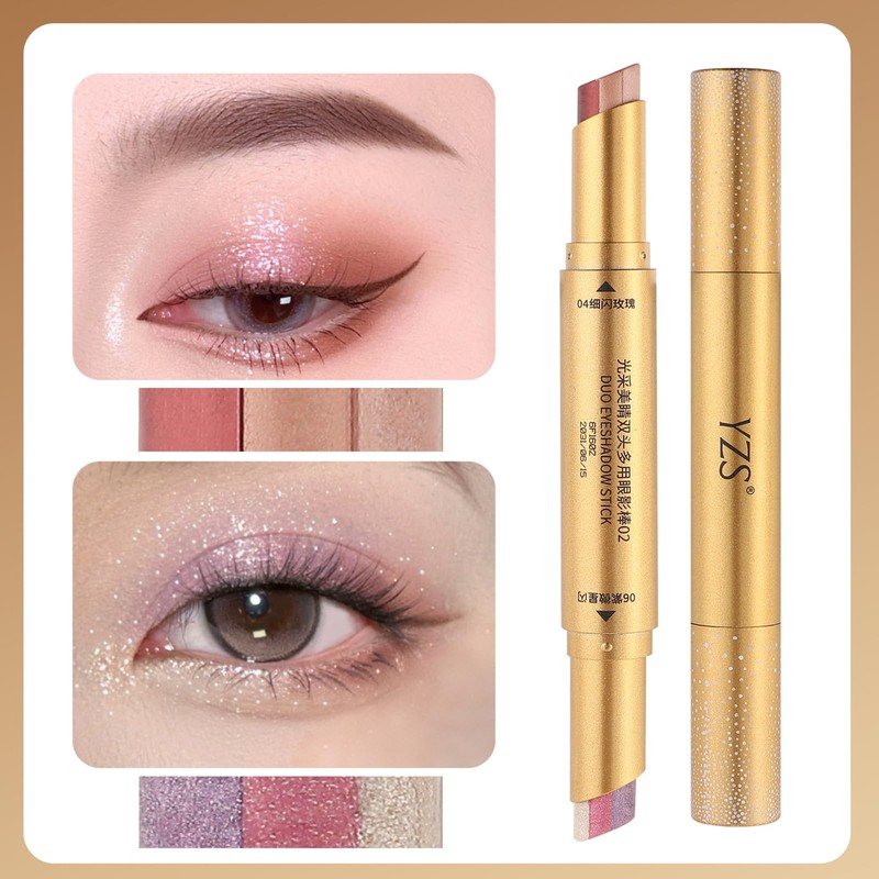 6 Colors Dual 3-Color Gradient Eyeshadow Stick,Metallic Cream Eye Shadow