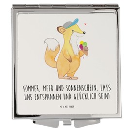 Mr. & Mrs. Panda Handtaschenspiegel quadratisch Sommer Meer Strand - Geschenk, glücklich sein, Strandkorb, Sonnenstrahlen, silber, schminken,