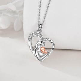 YAFEINI Mother Daughter Necklace Sterling Silver Mum Heart Necklace Jewellery Gifts for Mum Big Mother Gifts, Sterling Silver