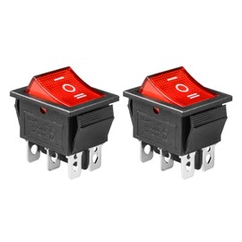 QTEATAK 2Pcs AC 20A/125V 15A/250V DPST 6 Pins 3 Position ON-Off-ON Boat Rocker Toggle Switch with Red LED Light