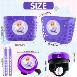 LUKIUP Children's Bicycle Basket, Front Handlebar Basket, Mermaid Girls, Braided Shopping Basket, Balance Bike Handlebar Bag, Removable Bicycle Basket Made of Rattan with Streamers Bicycle Bell
