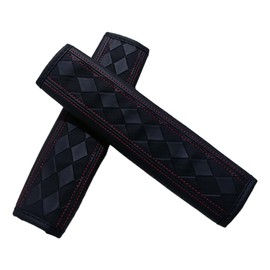 2PCS Car Seat Belt Covers, Embossed Leather Seat Belt Protector Cushion, Driving Comfortable Seatbelt Shoulder Strap, Universal Car Seatbelt Pad Accessories for Protect Shoulder and Neck (Black)