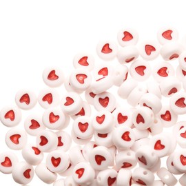 500 Pieces 7x4mm White Heart Red Heart Shape Acrylic Flat Round Beads Loose Beads Spacer for Bracelet Necklace Jewelry Making Beading Supplies Beads and Bead Assortments