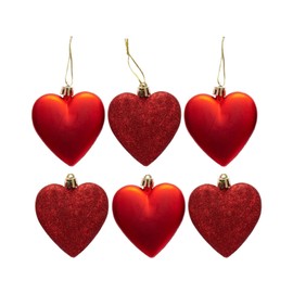 6pc Large Glitter & Matte Heart Baubles - Great Christmas Tree Decorations, Heart Baubles (Red)