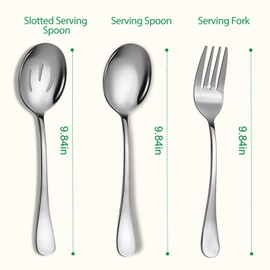 Large Stainless Steel Serving Utensils Set 6 Pcs with 10" Serving Spoon, 10" Slotted Spoons, 10" Serving Forks. Serving Utensil for Parties/Kitchen/Buffet, Dishwasher Safe