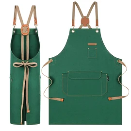 Chef Apron for Men Women with Pockets, Cross Back Apron for Kitchen Cooking Baking Artist Painting, Cotton Canvas Work Aprons for Shop, Garden, Restaurant, Bartender, Barista (M to XXL, Green)