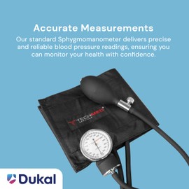 Tech-Med Standard Manual Blood Pressure Cuff | Precise Monitoring Blood Pressure Cuff Manual and Sphygmomanometer | Black Nylon BP Cuff Manual