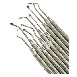 9 Pcs Set - Sinus Lift Dental Implant Instruments Curettes Double-Ended with Grooved Handles, German Stainless Steel Dental Instruments