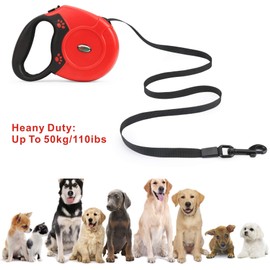 Idepet Heavy Duty Retractable Dog Leash For Small and Medium Dogs, Anti-Chewing Steel Chain Design, 360°Tangle-Free,Break & Lock System,16ft Leash For Dog Walking Red