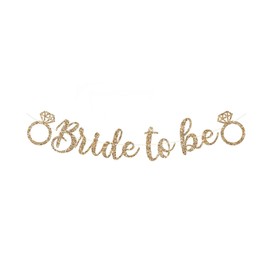 CharmeFleur Bald Braut Banner - No DIY - Gold Glitter Hen Night Wedding Party Banner in Script - Pre-filled Garland on 6ft Long Thread - Golden Wedding Party