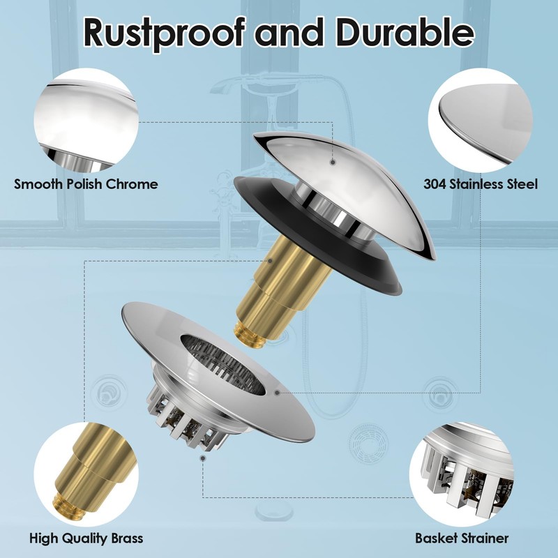 Bathtub Drain Stopper, gliship Upgraded Pop Up Tub Drain Hair