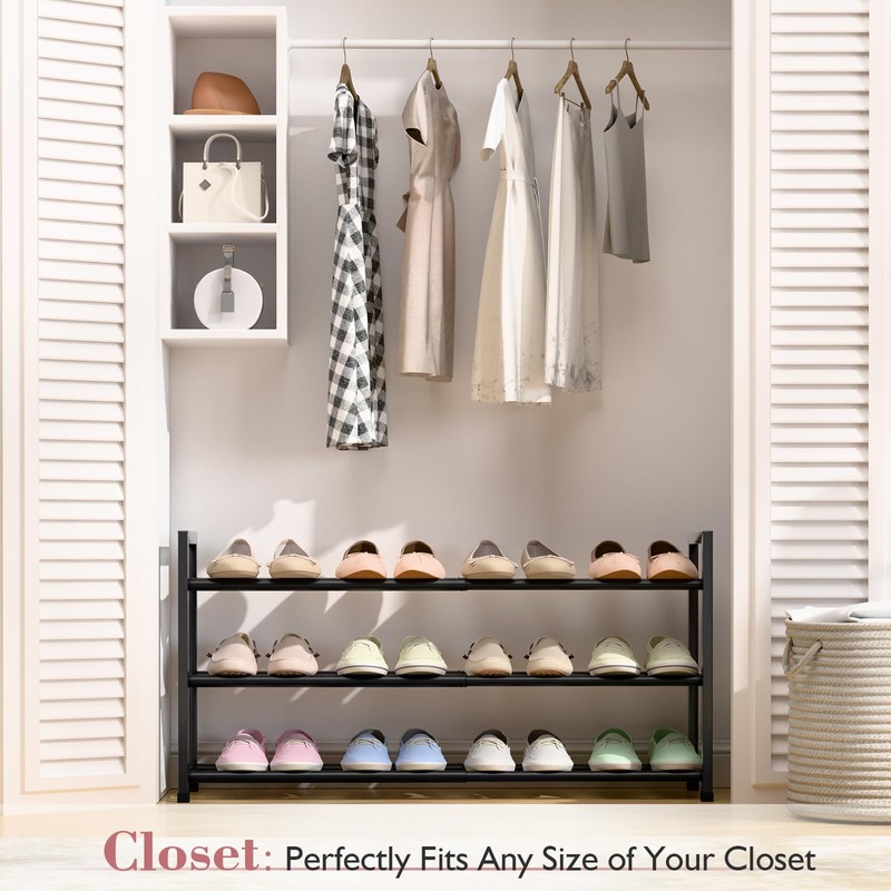 Bumusty 3-Tier Expandable Shoe Rack for Closet, 18“-33” Adjustable Shoe